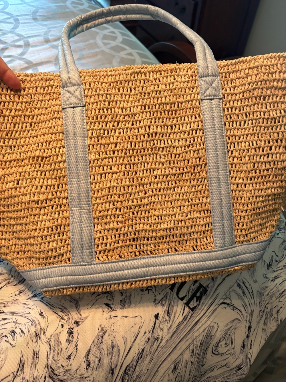 EUC MZ Wallace Raffia and chambray medium Tote - Picture 4 of 16